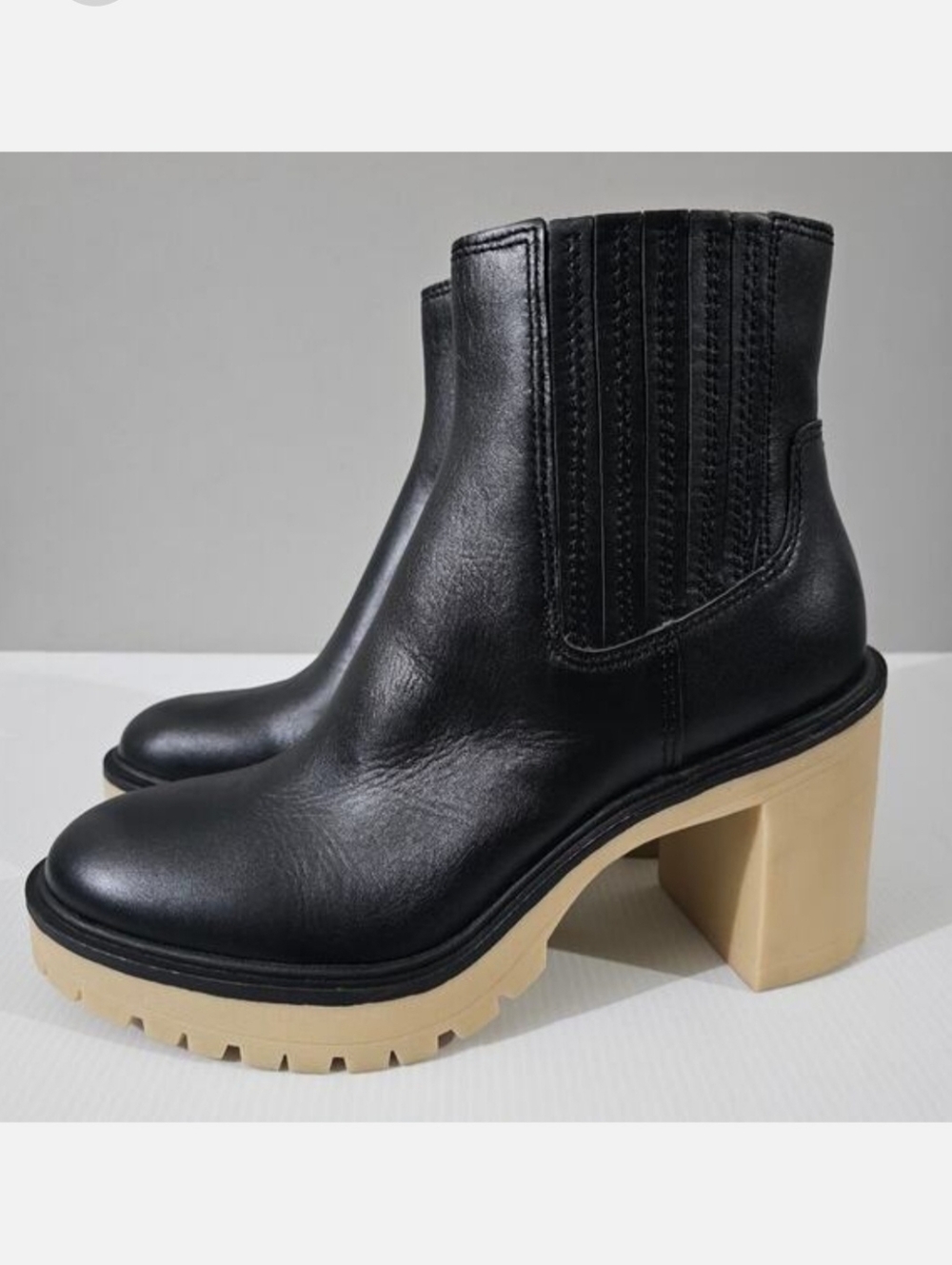 Dolce Vita Caster H20 Ankle Boot Womens 10 Black Leather Waterproof Heeled NEW